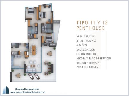 Render de Planta Tipo 11 y 12 PENTHOUSE - Antilia 96 Imagen de Planta Tipo 11 y 12 PENTHOUSE - Antilia 96
