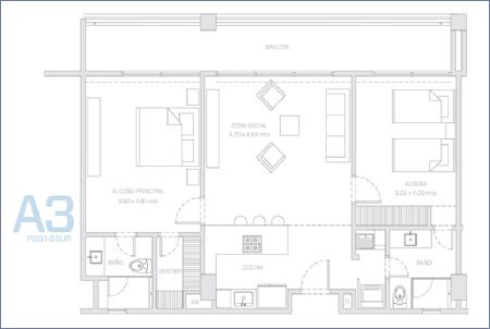 Imagen de Planta Apartamento Tipo A3 Piso 1-5 SUR - Morros ECO