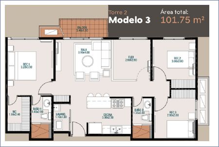 Imagen de Torre 2 Modelo 3 Opción Flex Recámara - Parterre