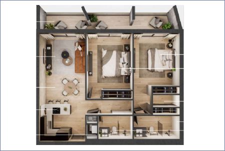 Imagen de TIPOLOGÍA APTO 2 HABITACIÓN - jardines de bellas artes