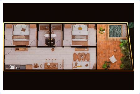 Render de Departamento de dos recámaras, en planta baja - Zatara Imagen de Departamento de dos recámaras, en planta baja - Zatara