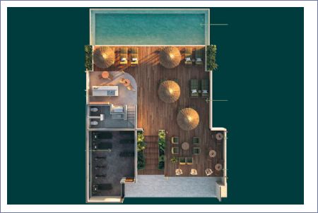 Render de Amenidades Rooftop Area - Hama Imagen de Amenidades Rooftop Area - Hama