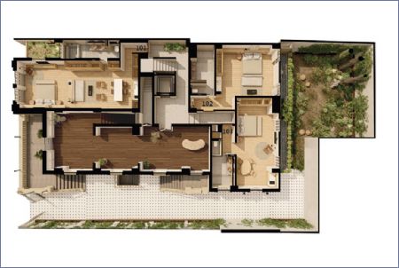 Render de Planta Piso 1 - Casa Jalapa Imagen de Planta Piso 1 - Casa Jalapa