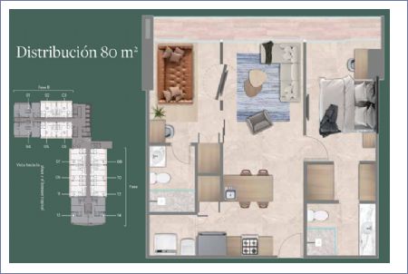 Render de Residencia 1 : Alcobas 1 - Area: 80 m2 - Westin Residences Imagen de Residencia 1 : Alcobas 1 - Area: 80 m2 - Westin Residences
