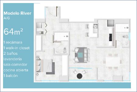 Render de Modelo River: A y G - 64 m2 - AWA By Living Imagen de Modelo River: A y G - 64 m2 - AWA By Living