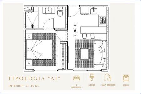 Imagen de Tipo A1: 30.45 m2 - 1 alcoba - 1 baño - Marsala