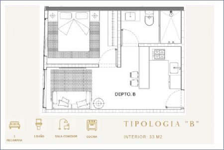 Imagen de Tipo B: 33 m2 - 1 alcoba - i baño - Marsala