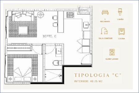 Imagen de Tipo C: 40.25 m2 - 1 alcoba - a baño - Marsala
