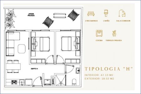 Imagen de Tipo H: 65.15 m2 - 1 alcoba - 1 baño - Marsala
