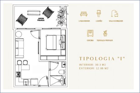Imagen de Tipo I: 42.38 - 1 alcoba - 1 baño - Marsala
