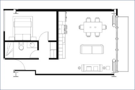 Imagen de Tipo 02: Nivel 1 y 9 - 52 m2 - 1 hab - 1 baño - Vertice