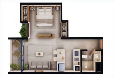 Imagen de Tipo 1:  46.7 m2 - 1 hab - 1 baño - Attha