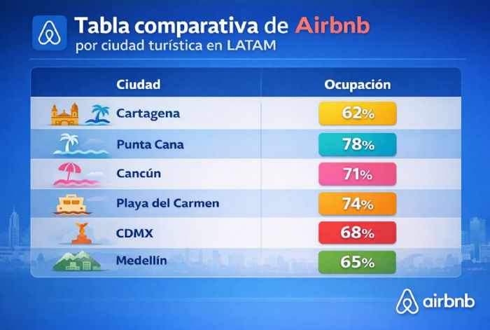 Foto artículo: Tabla comparativa de Airbnb por ciudad turística en LATAM